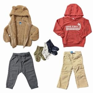 Toddler Boys 2T Bundle Hoodie Sherpa Jacket Pants Socks Cozy Set